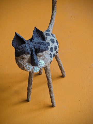 Large Light Brown Spotted Cat Sculpture